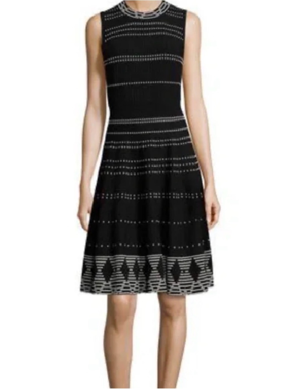 KATE SPADE Textured Knit Fit & Flare Dress Sleeveless Black White XL